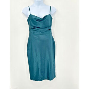 Satin Slip Dress Green Large Cowl Neckline Y2K Party‎ Festival Cocktail Coquette